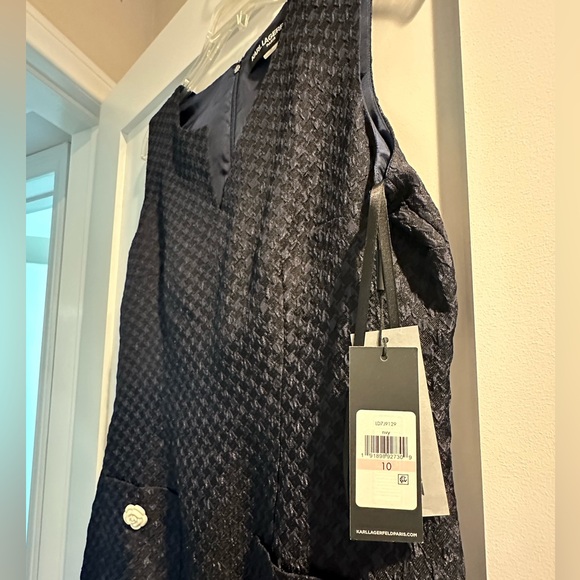 New with Tags. Authentic Karl Lagerfeld navy houndstooth dress with flowers - Picture 11 of 13